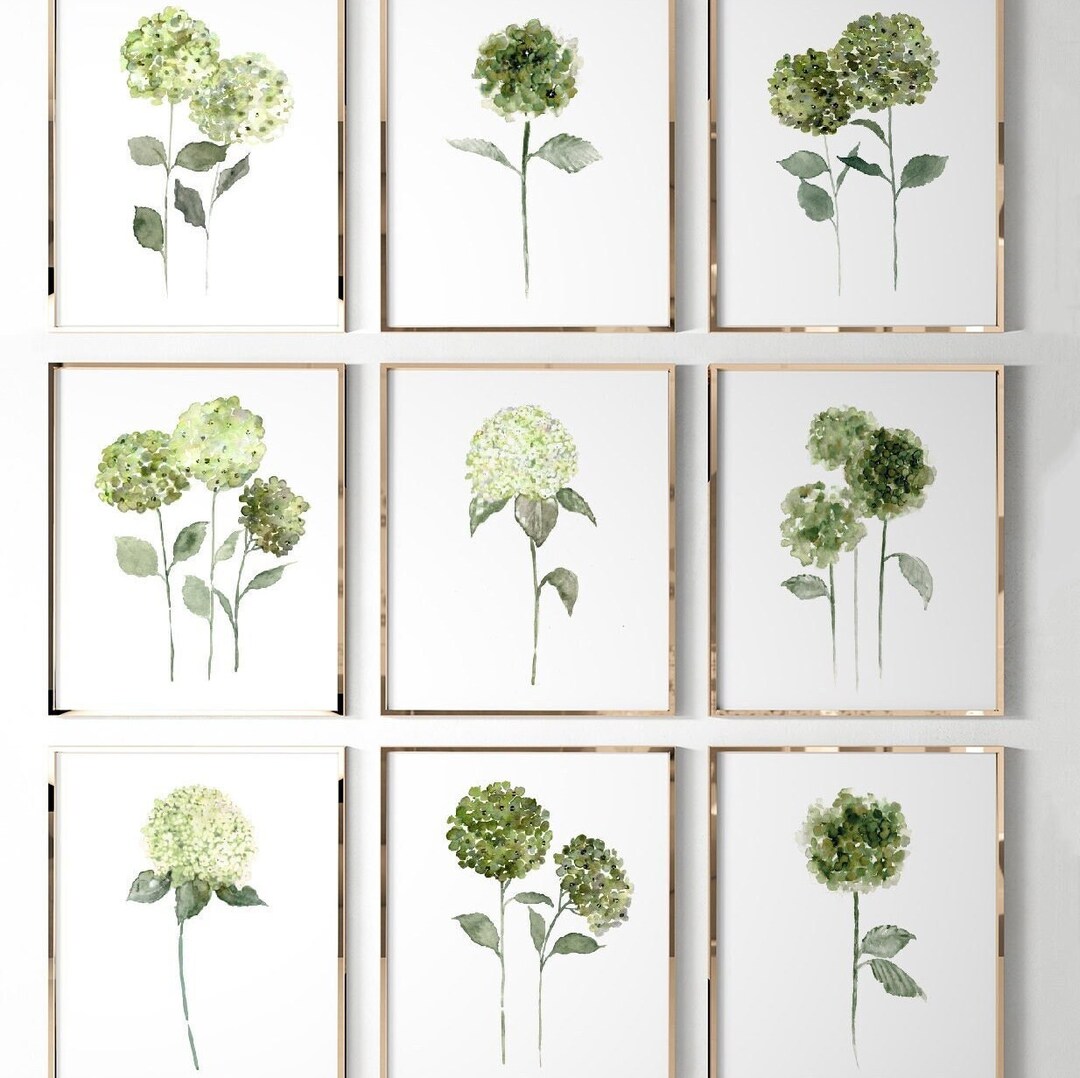 Hydrangea Wall Art, Green Flower Print, Living Room Decor, Hydrangea