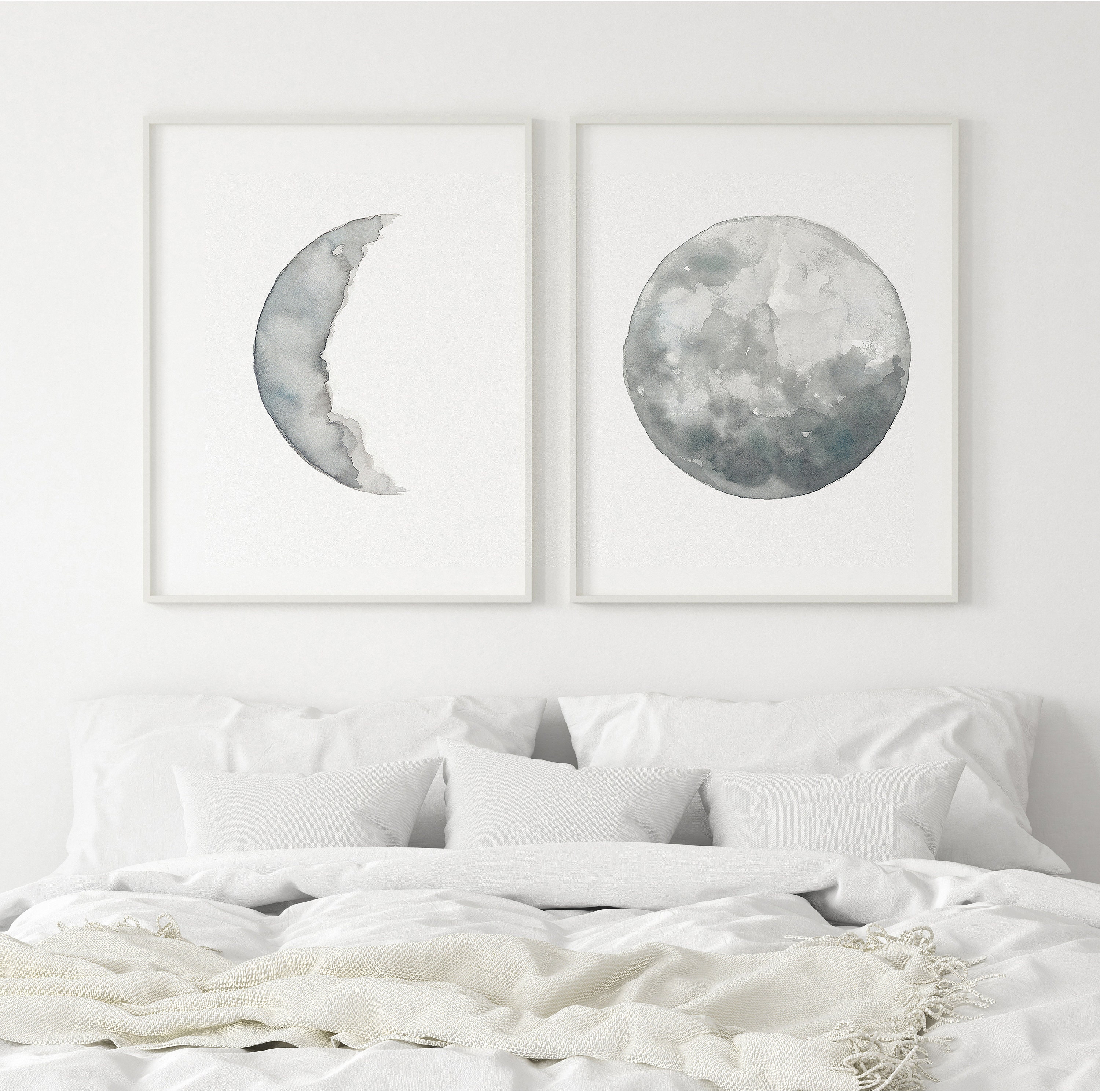 Moon Art Decor Full Moon Wall Art Set of 2 Moon Art Prints Etsy
