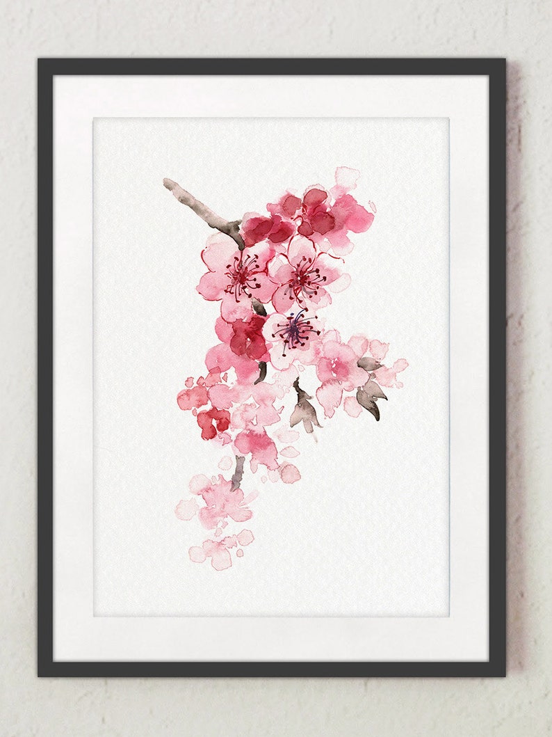 Cherry blossom Flowers Set of 4 Watercolor Prints Pink