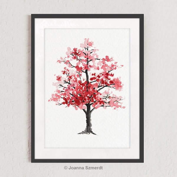 Stampa di un albero di ciliegio in fiore: stampa giclée floreale ad acquerello