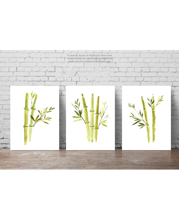 Bamboo Plant Art Print set 3 Bamboos Green Living Room