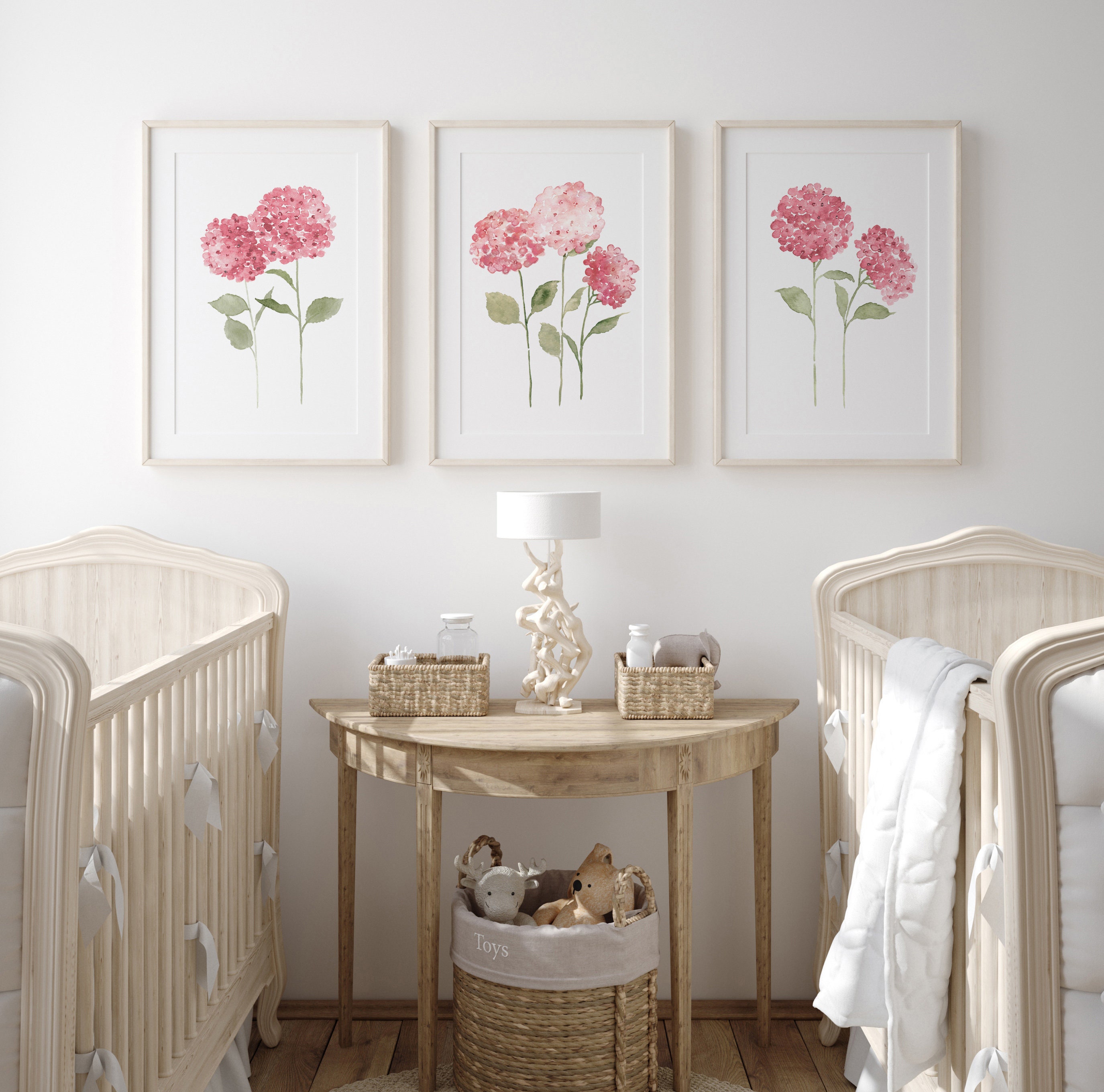Hydrangea Wall Art, Pink Home Decor, Abstract Floral Poster, Set of 3 ...