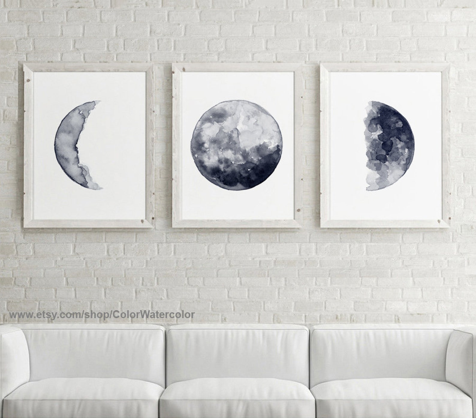 Moon Phase Art Canvas Moon Wall Art Moon Phase Decor Navy Etsy