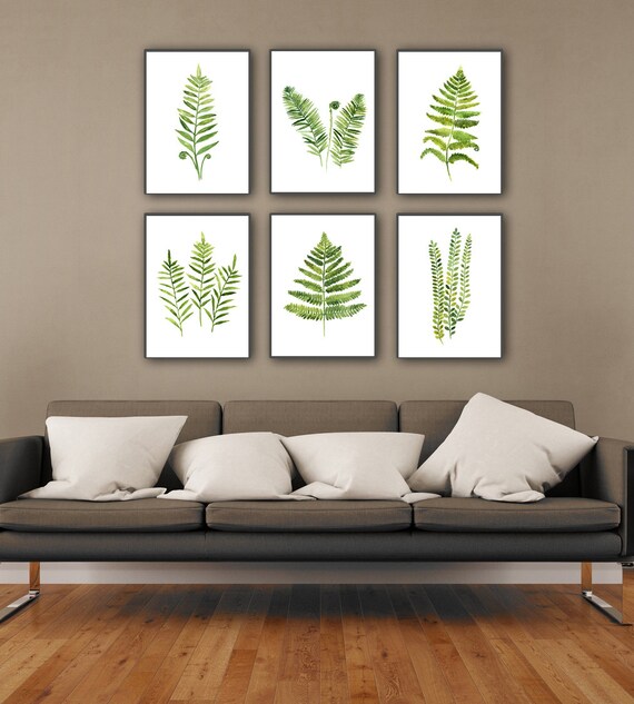 Fern Watercolor Green Wall Decor Minimadist set of 3 Prints Extra Large