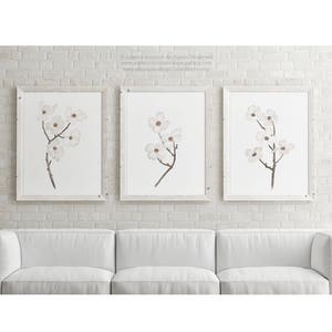 Dogwood Nursery Room Canvas Wall Decor, Baby Girl Boy White Beige Natural Print Wall Art Floral Kids Poster Tree Illustration set of 3