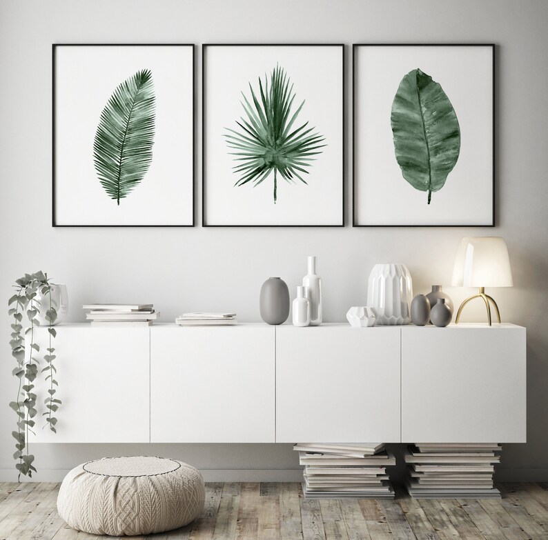 Botanical Art Print Set of 3 Palm Leaf Decor Minimalist - Etsy