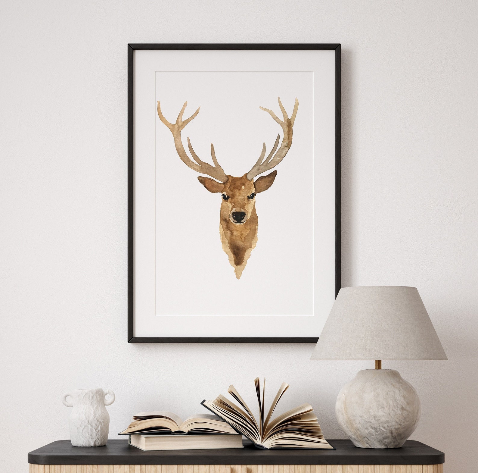 Deer Print Wall Art Deer Art Print Antlers Brown Prints Etsy