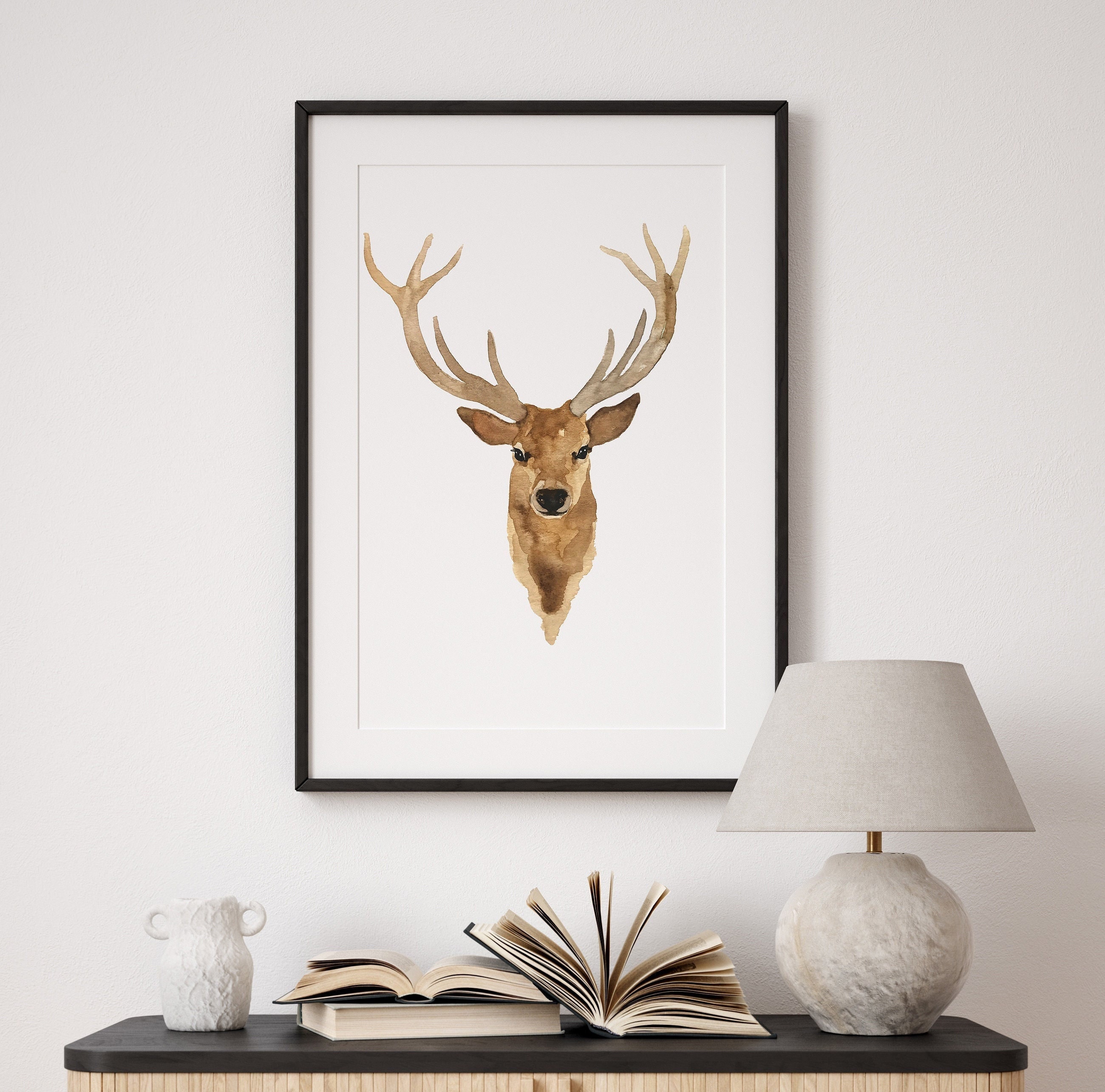 Deer Print Wall Art, Deer Art Print, Antlers Brown Prints