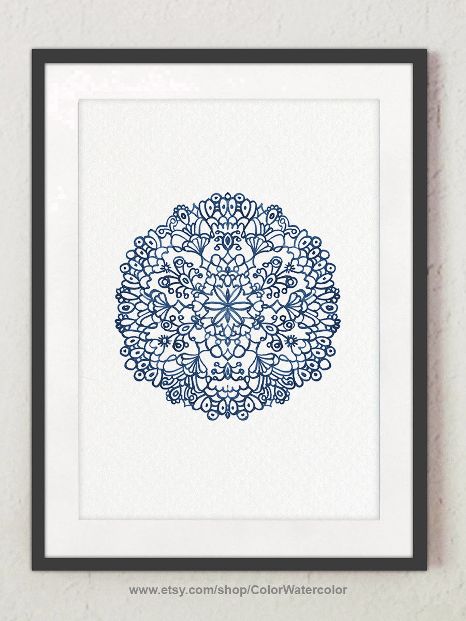 Mandala Wall Art Set of 3 Prints Navy Blue Mandala Print Set - Etsy
