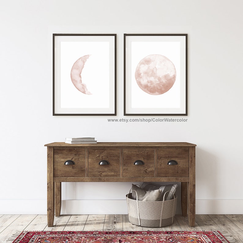 Moon Print Wall Art Moon Wall Art Moon Phase Print Pale Etsy