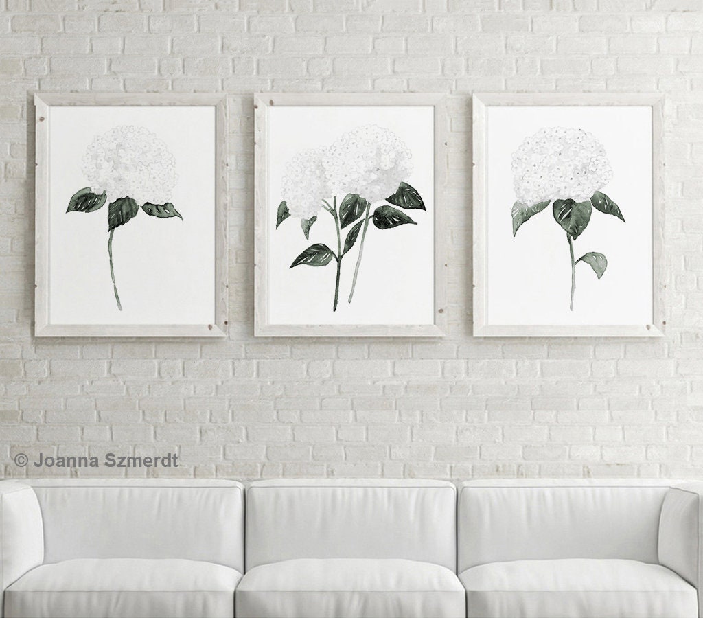 White Hydrangea Hydrangea Painting Wall Gallery Set of 3 | Etsy
