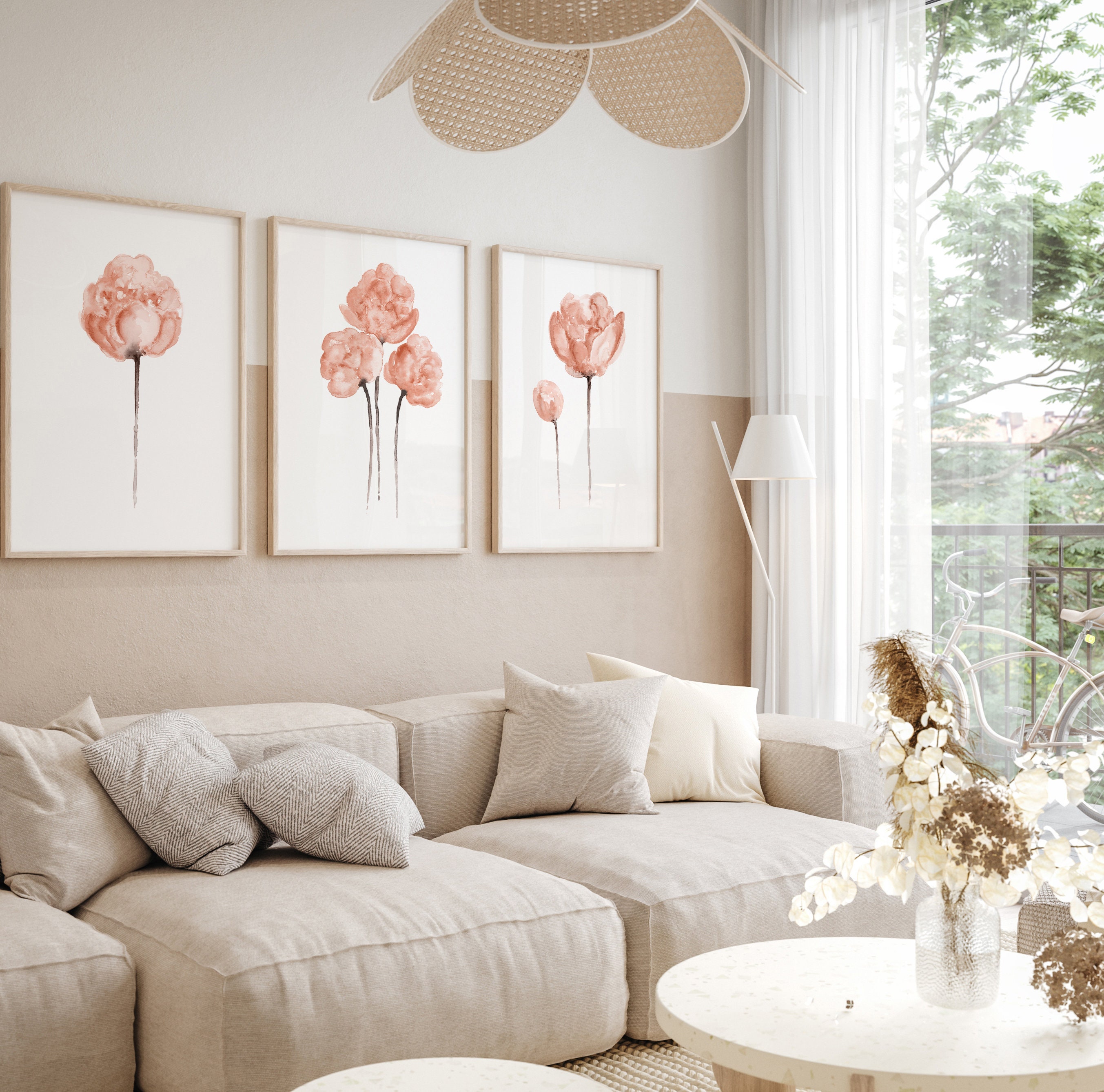 Peony Art Decor, Flower Painting, Peonies Art Print Set of 3 ...