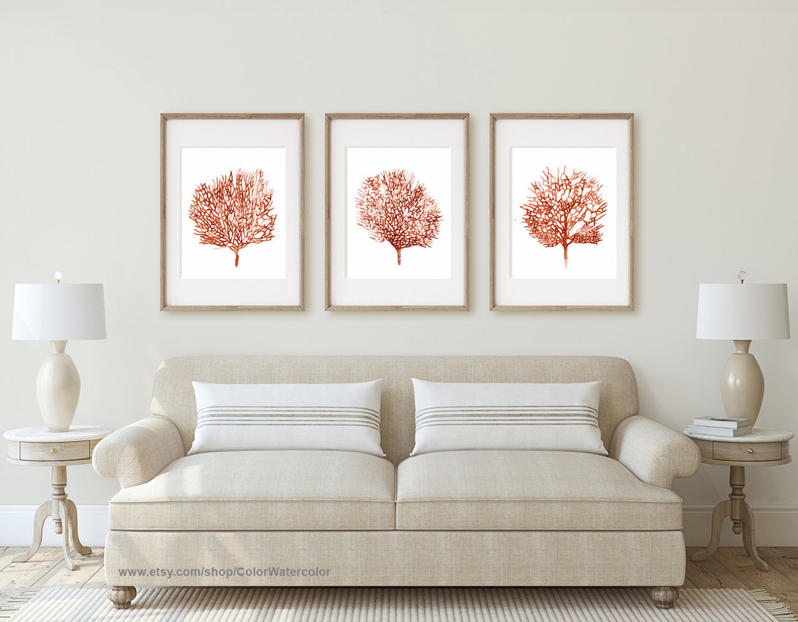 Coral Wall Art Orange Coral Decor Seafan Wall Decor Seafan Etsy