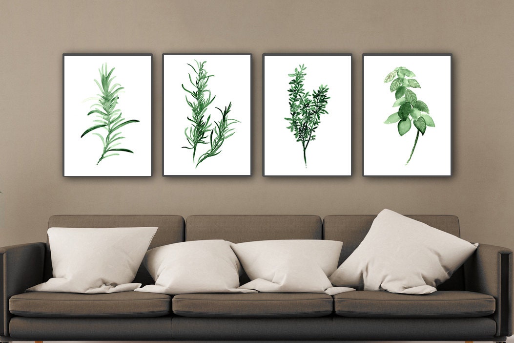 Wall Art Set of 4 Green Botanical Art Prints of my archival Etsy