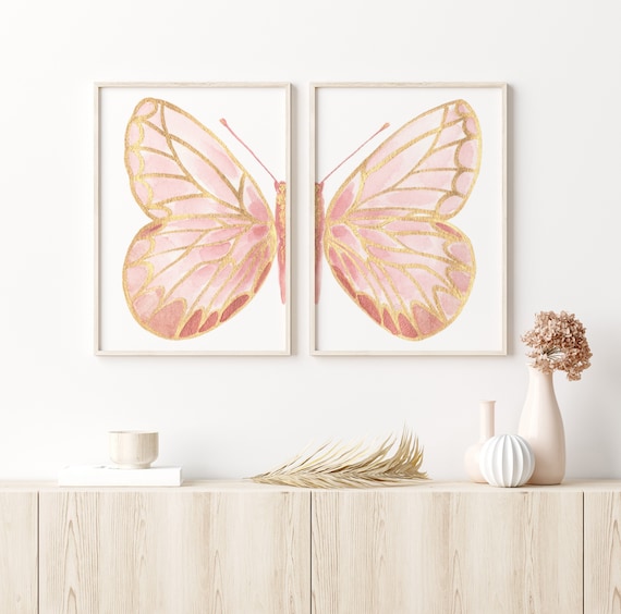 Butterfly Wings | Golden Butterfly | Blush Pink Wings | Champagne Wal Decor | Abstract Luxury Poster set of 2