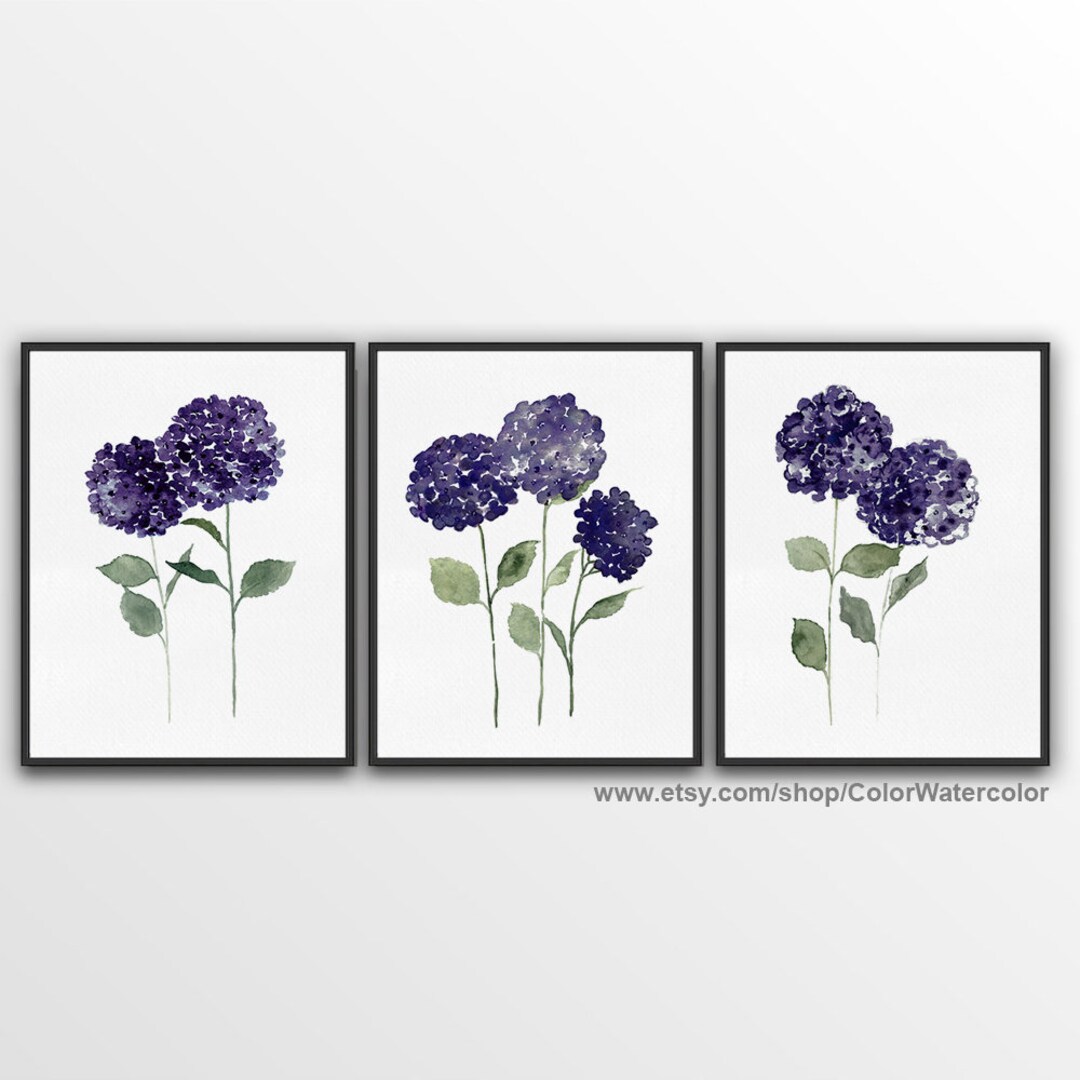 Hydrangea Art Print Purple Hydrangea Hydrangea Wall Art Etsy