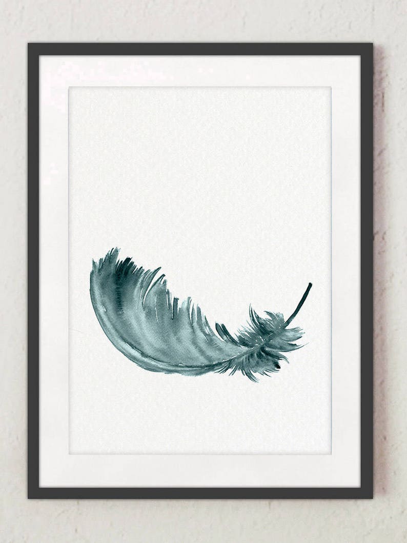 Feather Print Wall Art Feather Set of 3 Green Painting Three Etsy