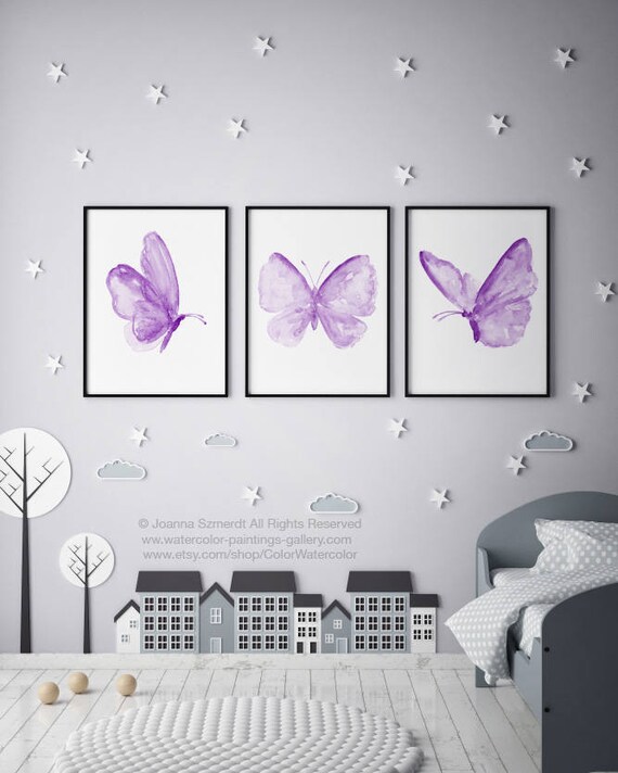Schmetterling Clipart Lila Aquarell Kindergarten Zimmer Wand Etsy