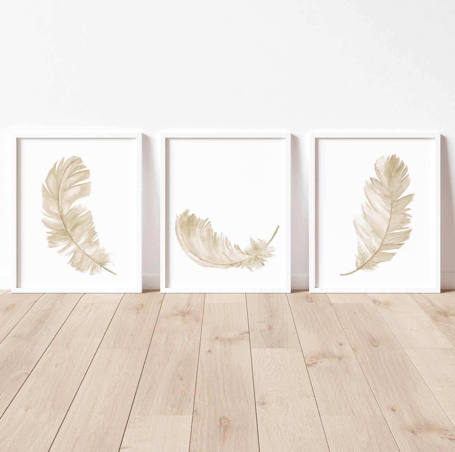 Gold Feather Wall Art Set of 2 Prints Feather Art Print Etsy
