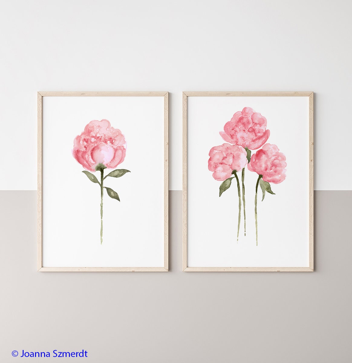 Blush pink floral wall art Girly wall decor Watercolor peony print rose ...