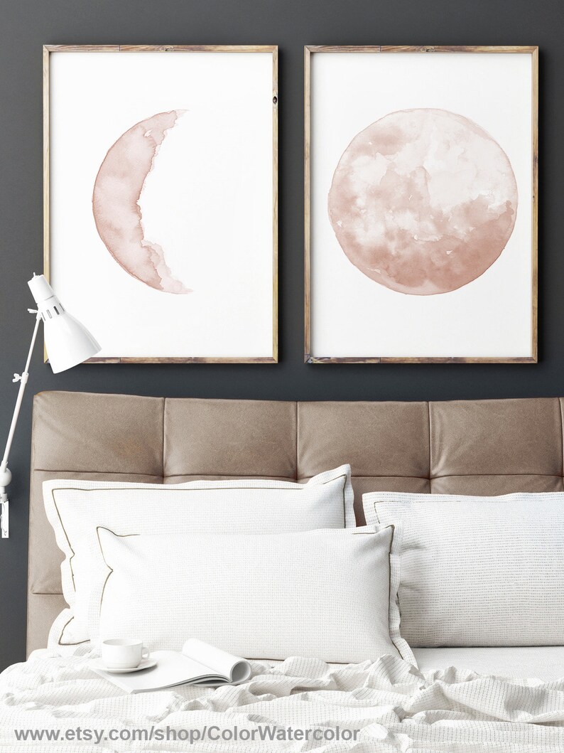 Moon Print Wall Art Moon Wall Art Moon Phase Print Pale Etsy