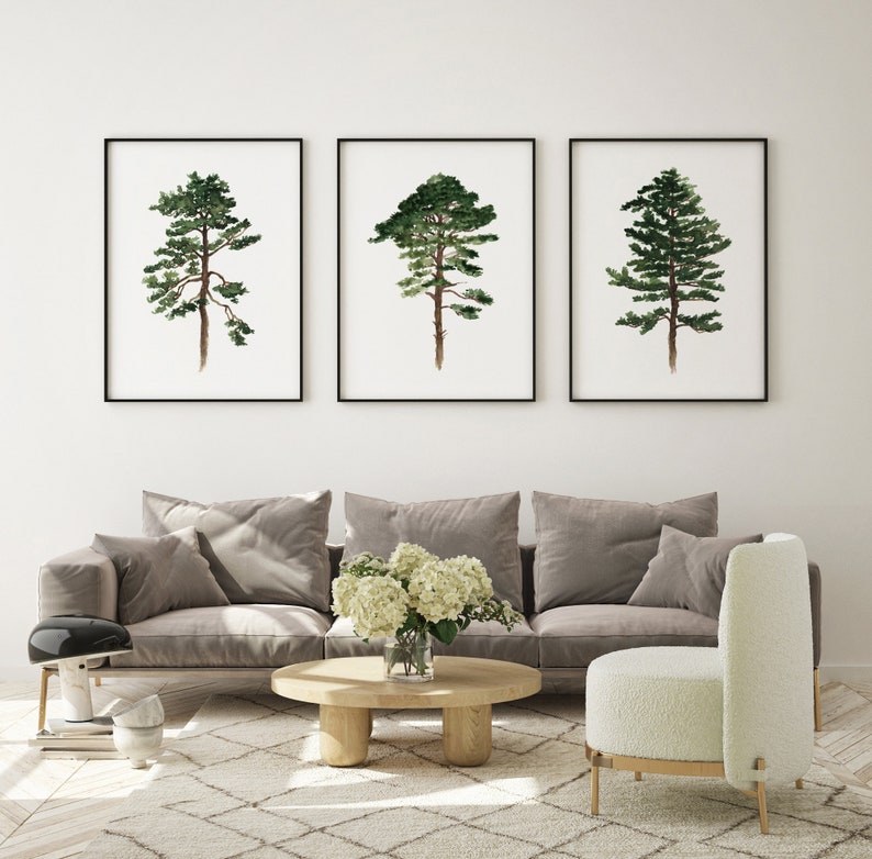 Pine Tree Print Pine Wall Art Set of 3 Art Prints Green Tree Etsy