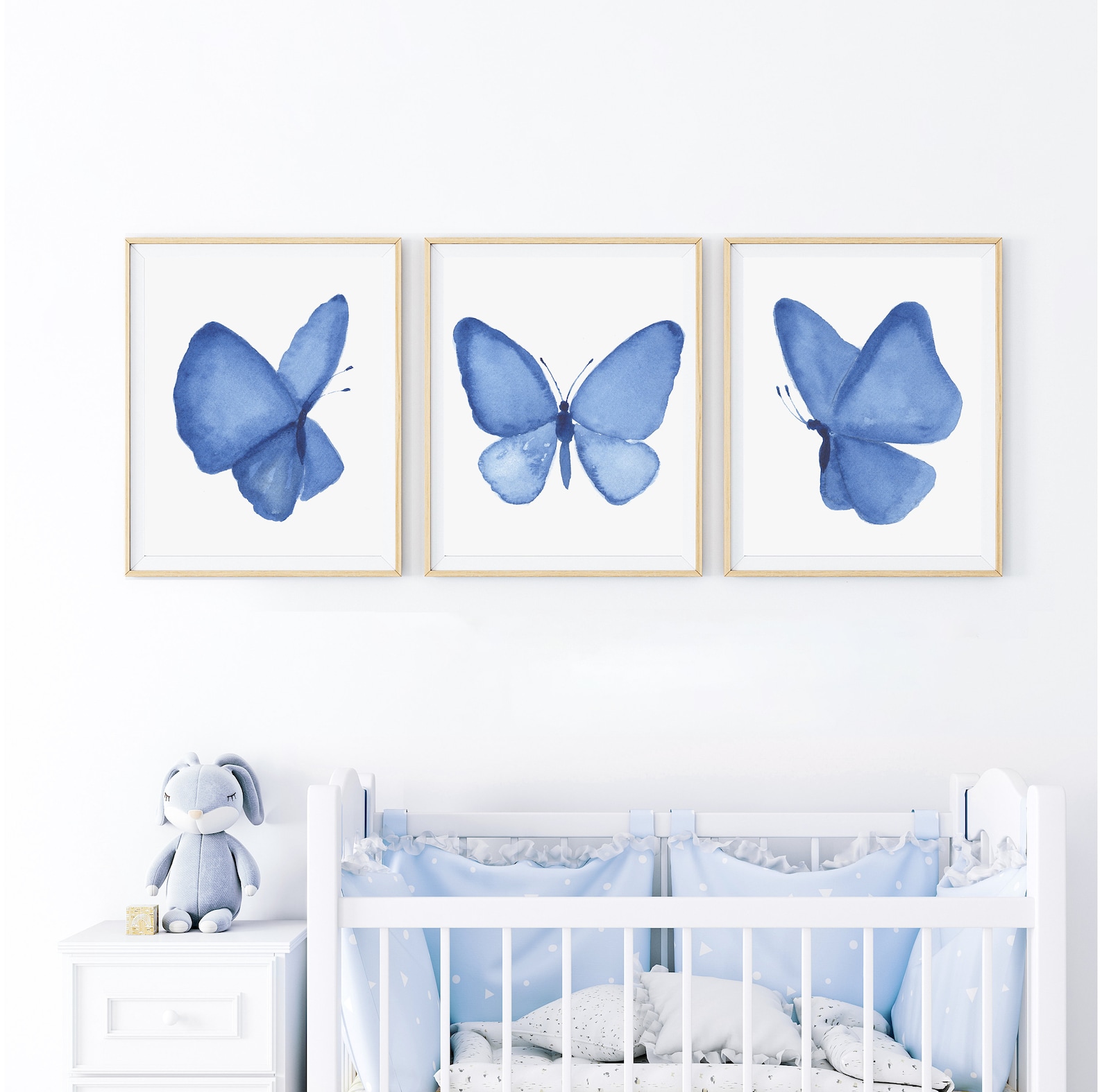 Butterfly Art Print, Sapphire Blue Nursery Art, Set of 3 Prints, Baby ...