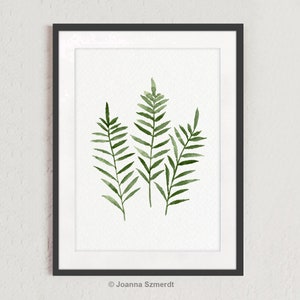Botanical Fern Art, Minimalist Fern Leaf, Watercolor Painting, Abstract Wall Decor, Green Fern Print, Living Room Decor image 6