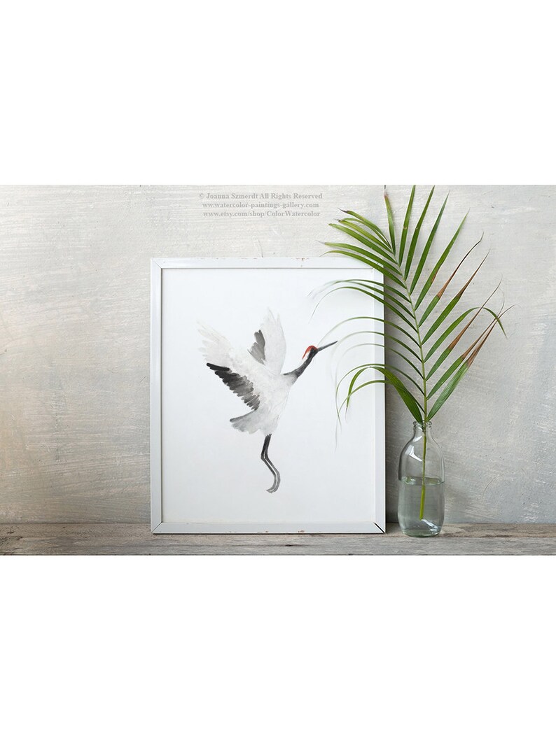 Crane Painting Crane Art Print White Heron Wall Art Heron Etsy