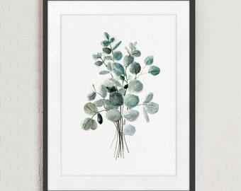 Arte mural de eucalipto, impresión botánica en lienzo, póster de eucalipto, decoración de pared de eucalipto, impresión de hojas verdes, impresión minimalista