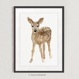 Fawn schilderij kinderkamer kunst aan de muur, aquarel poster herten, moderne kinderkamer decor minimalistische kunstwerken, abstract verjaardagscadeau idee hinde Art Print