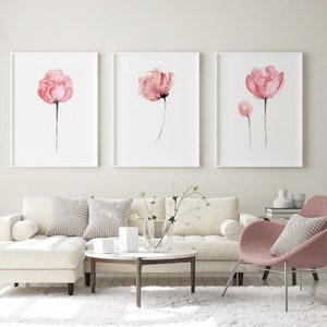 Peony Set of 3, Abstract Flower Peonies Art Print, Minimalist Wall Art, Pink Flower Nursery Decor Watercolor Painting image 3