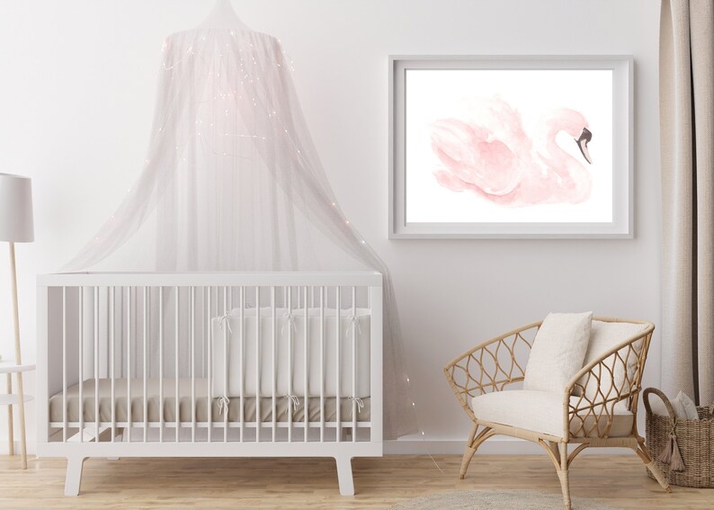 Nursery Decor Nursery Wall Art Pink Swan Print Nursery Wall Etsy