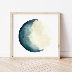 Moon Print Wall Art, Moon Art Print, Moon Phases Gifts Painting, Blue Crescent Moon Art, Abstract Turquoise Luna Astrology Prints image 6