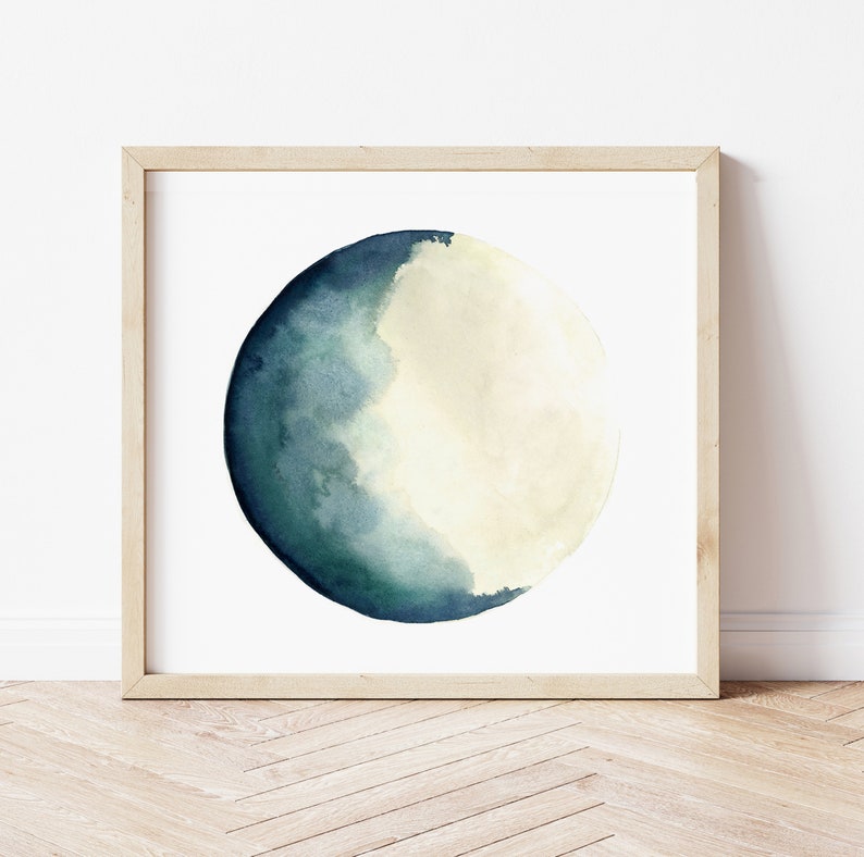 Moon Print Wall Art, Moon Art Print, Moon Phases Gifts Painting, Blue Crescent Moon Art, Abstract Turquoise Luna Astrology Prints image 6