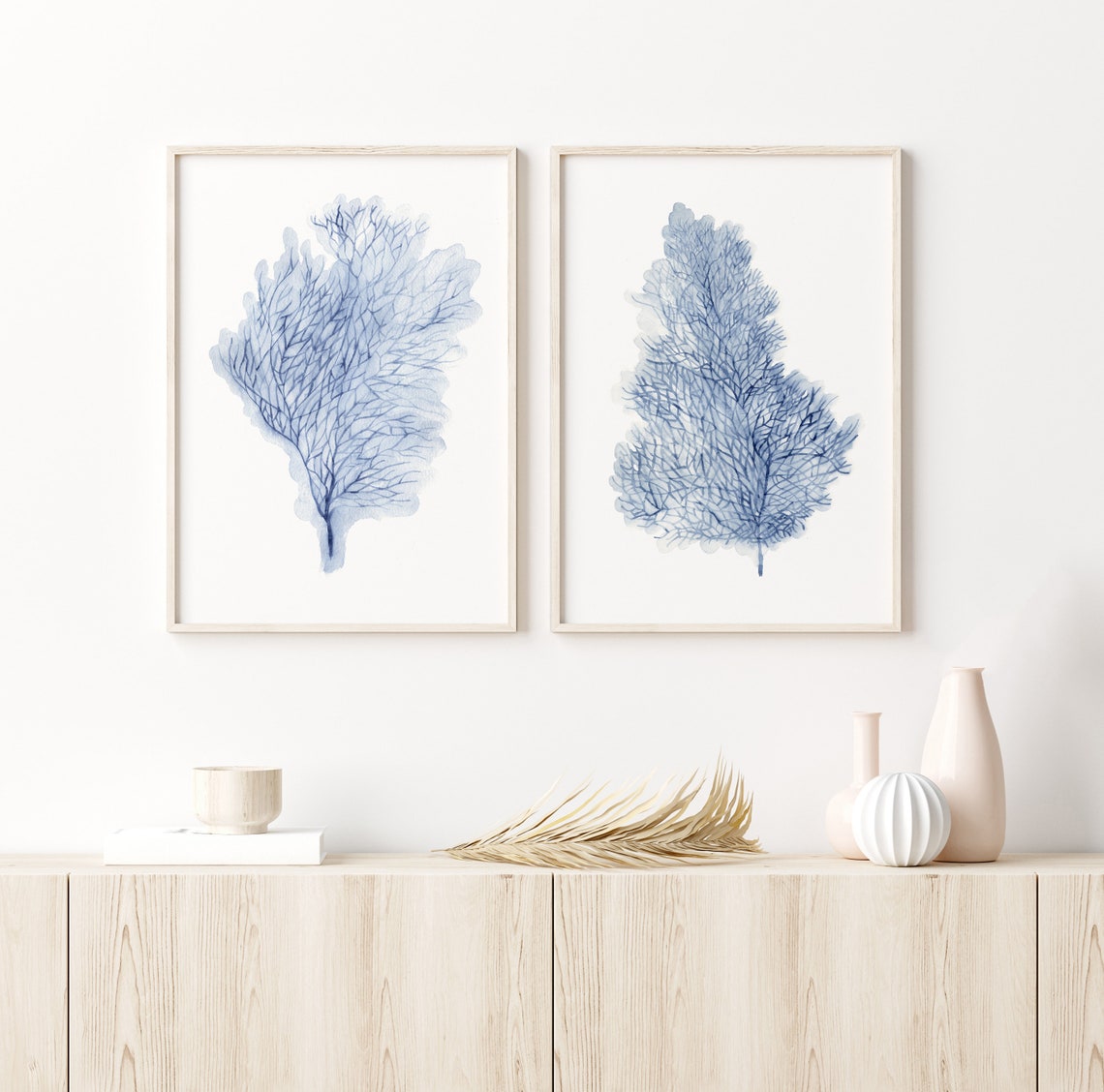 Navy Blue Seaweed Set of 2 Coral Art Prints Coral Watercolor Etsy