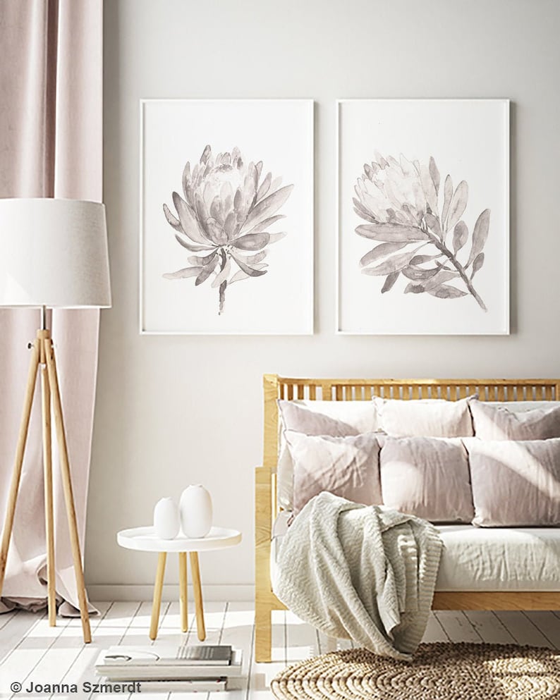 Protea Light Sepia Wall Art Taupe Protea Wall Decor Set of 2 Etsy