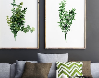 Thyme Watercolor Kitchen Prints: Herbal Wall Art Set