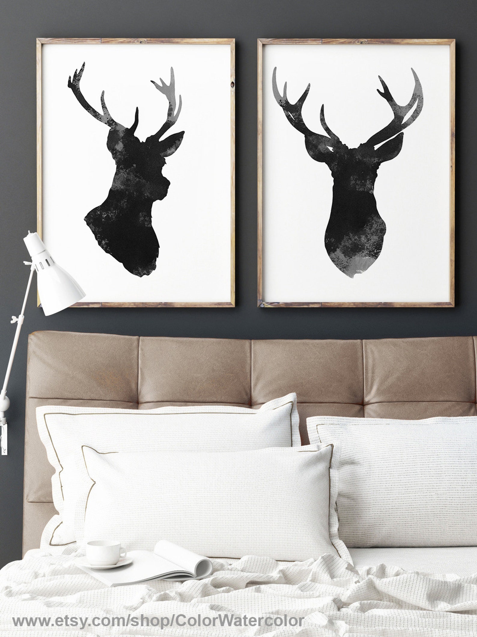 Deer Home Decor Antlers Wall Decor Deer Illustration Set of Etsy