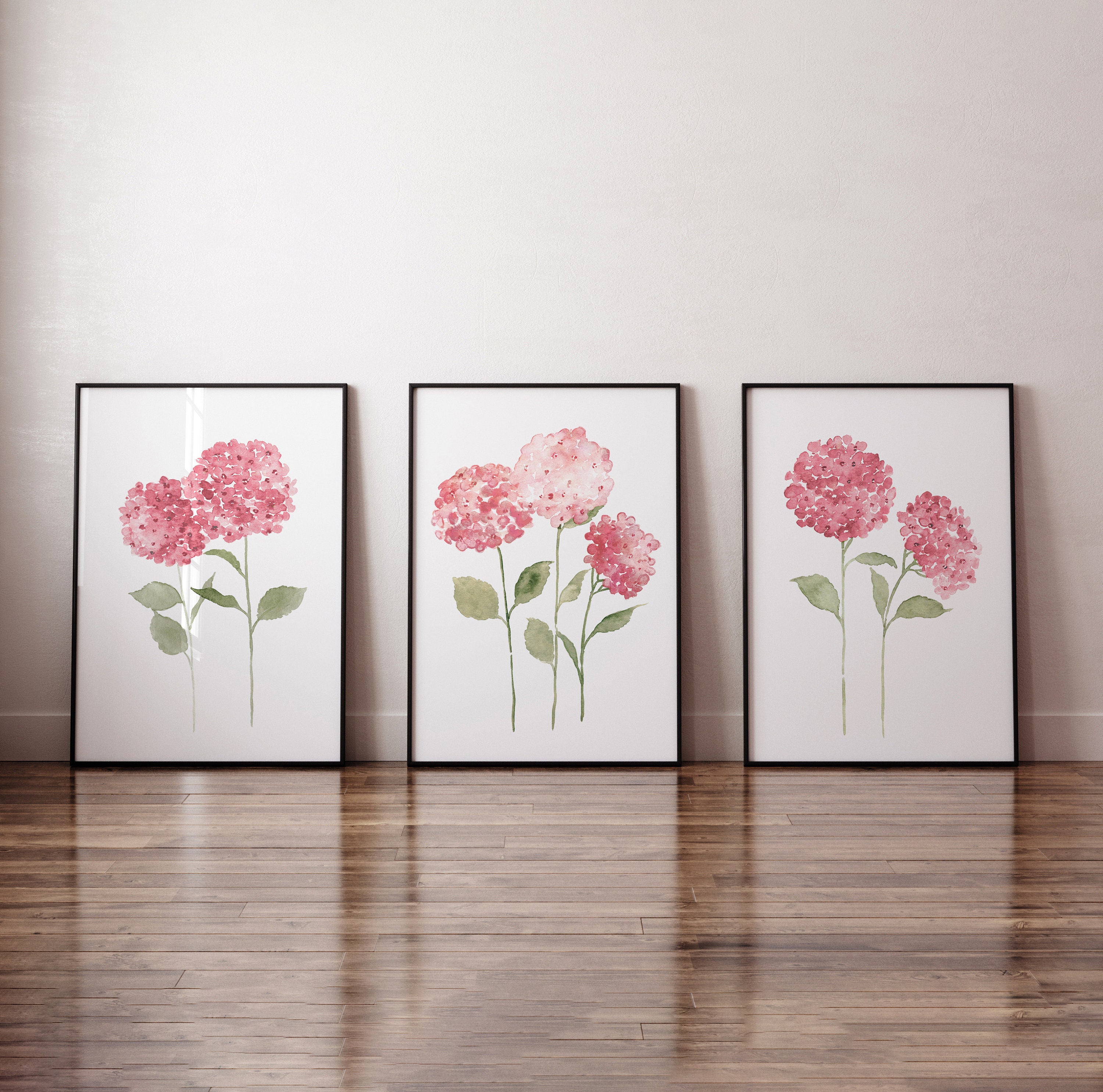 Hydrangea Wall Art, Pink Home Decor, Abstract Floral Poster, Set of 3 ...