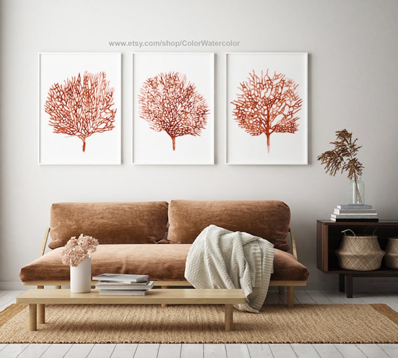 Coral Wall Art Orange Coral Decor Seafan Wall Decor Seafan Etsy