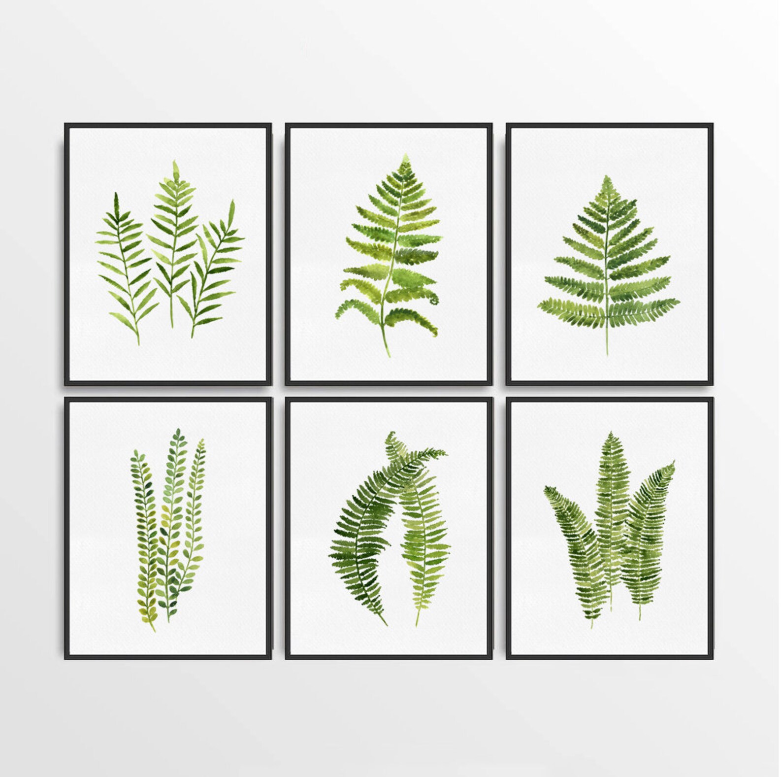 Fern Wall Art Watercolor Painting Green Leaf Wall Decor Etsy