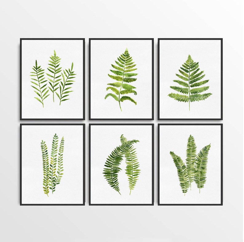 Fern Wall Art Watercolor Painting Green Leaf Wall Decor Etsy