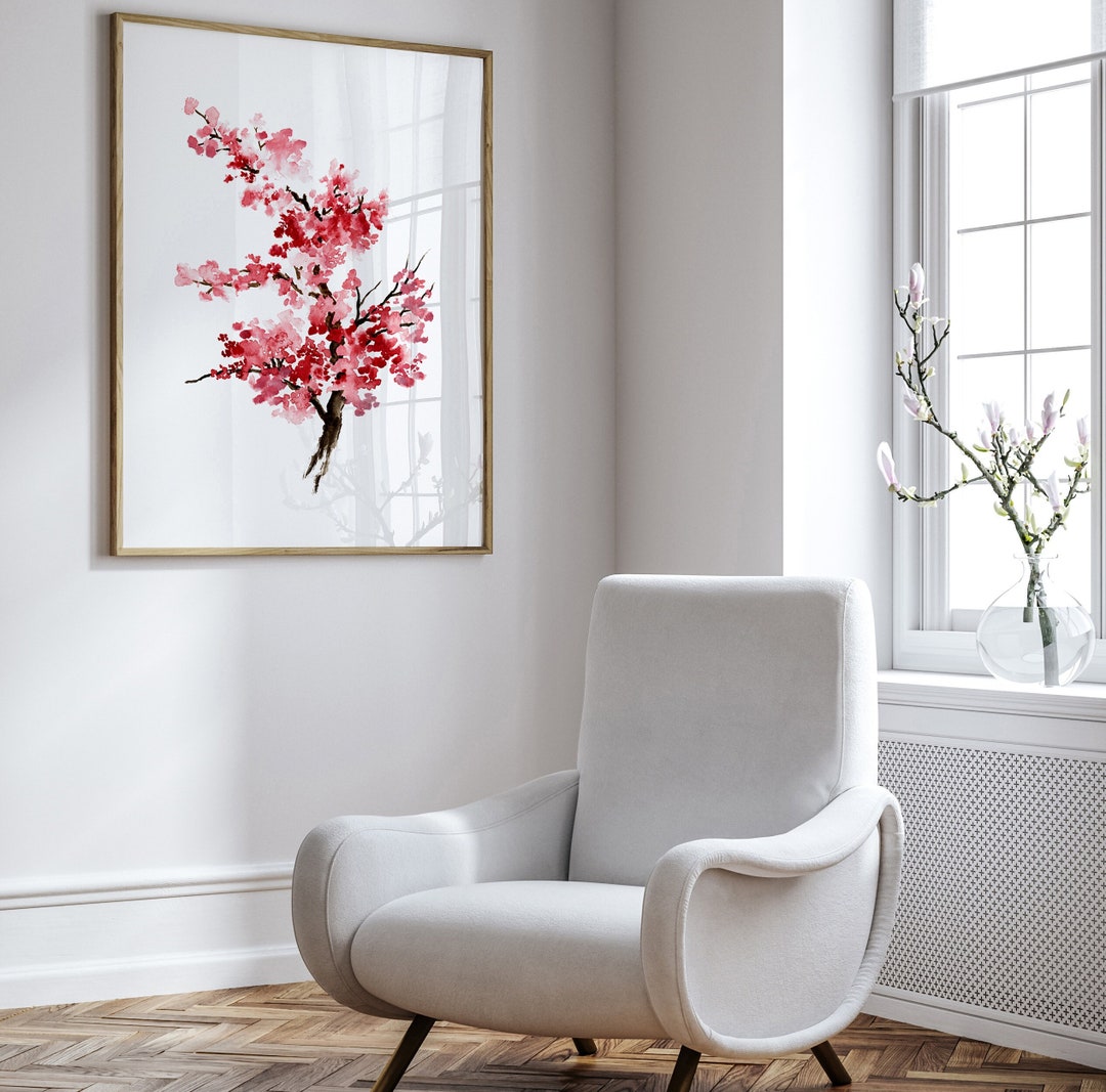 Cherry Blossom Flower, Watercolor Painting, Botanical Print Wall Art ...