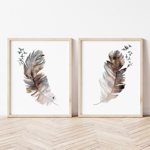 Feather Art, Feather Wall Decor, Feather Home Decor, Birds of a Feather, Anniversary Gift, Anniversary Prints, Living Room Decor, set of 2