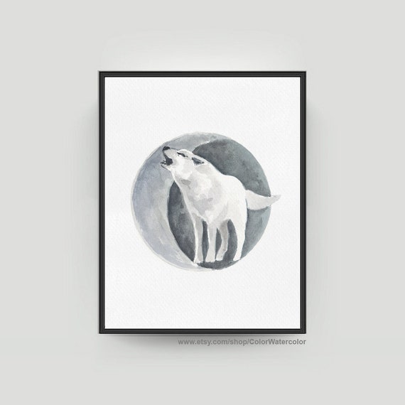 Wolf Illustration Full Moon Illustration Kids Room Wolf Art Etsy