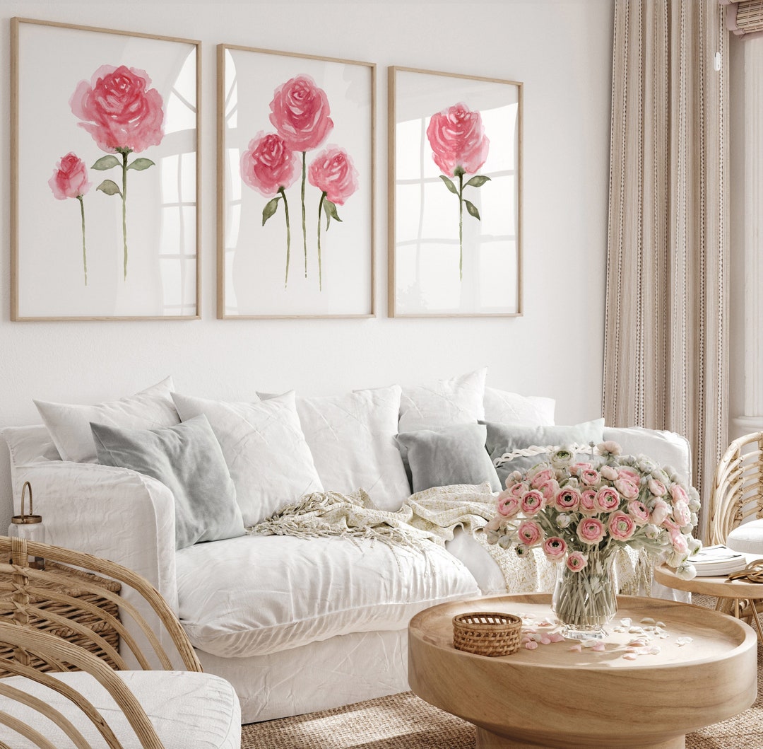 Baby Pink Rose Wall Art Set of 3 Flowers - Etsy