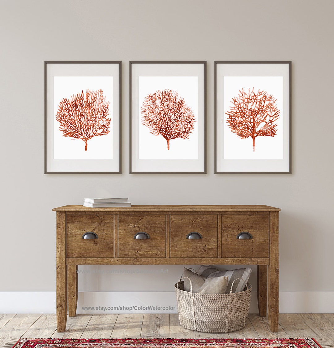 Coral Wall Art Orange Coral Decor Seafan Wall Decor Seafan Etsy