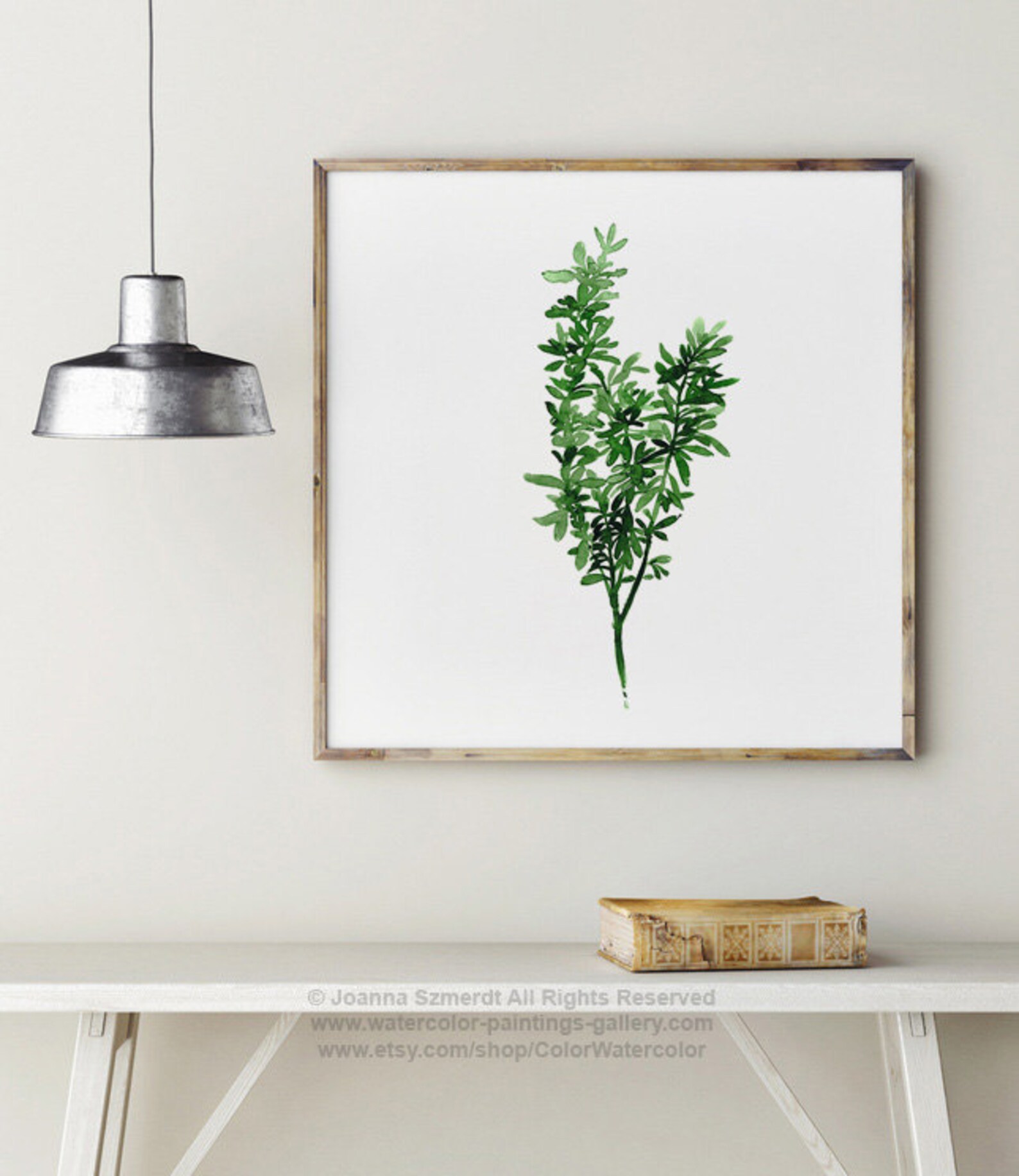 Thyme Art Print Green Kitchen Decor Square Watercolor Etsy