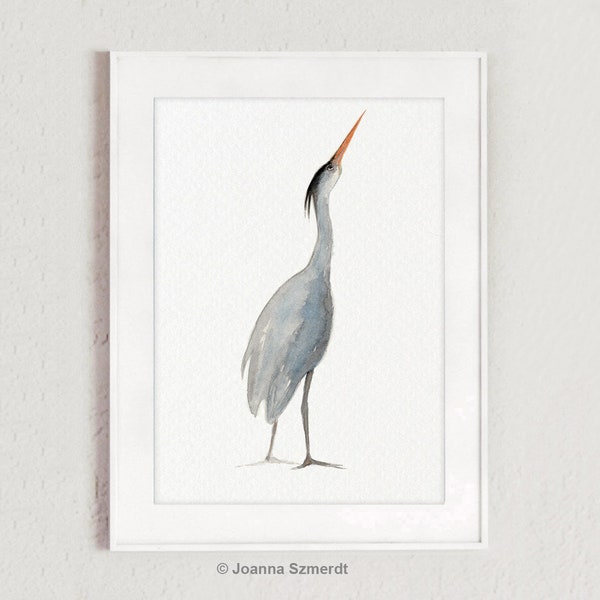 Blue Heron Wall Art, Modern Wall Decor, Heron Nursery Wall Decor, Kids Room Wall Art Print, Bird Watercolor Painting, Digital Prints